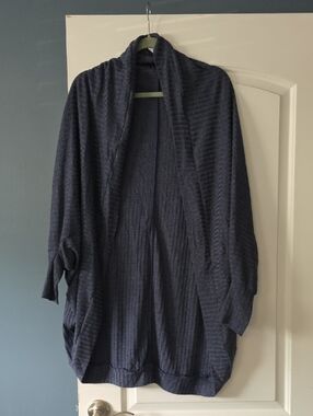 P'tula Denim Blue Ribbed Open-Front Cardigan